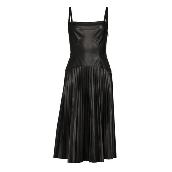 PROENZA SCHOULER Pleated Drop Waist Faux Leather Dress in Black NWT Size 2 - Picture 1 of 9